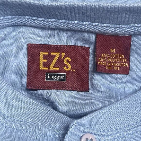 EZ’s by Haggar Mens Size M Light Blue Short Sleeve Henley Shirt Vertical Texture - Picture 7 of 7